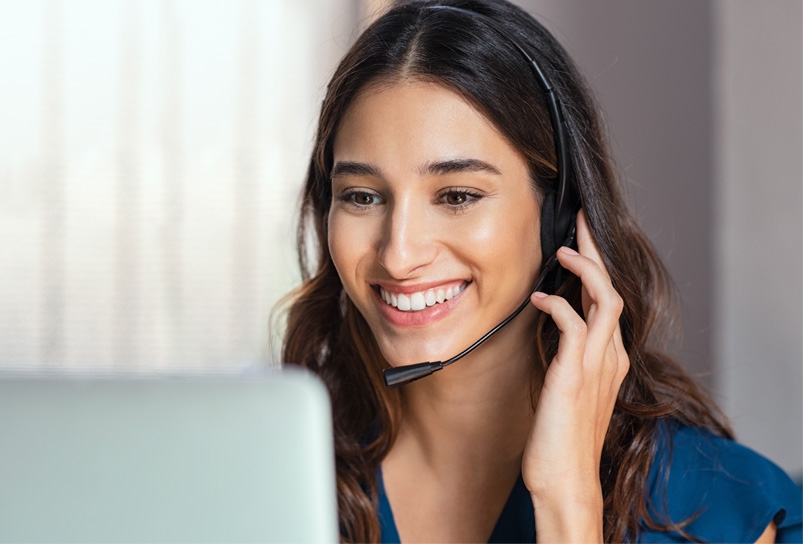 A customer service representative on the phone